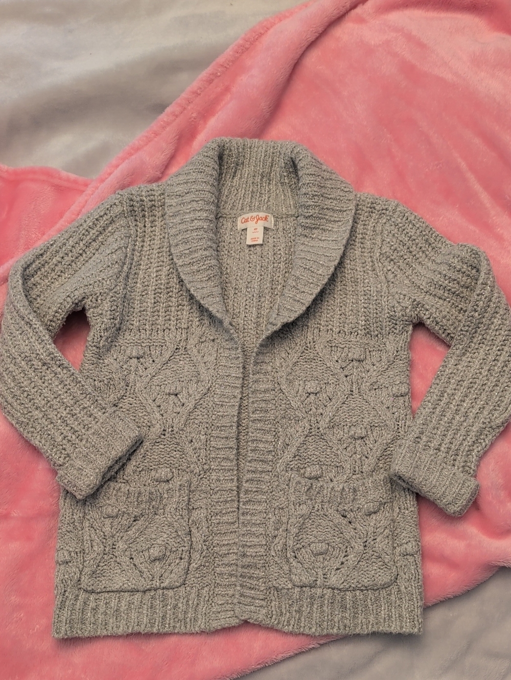 Cat & Jack Gray Cable Knit Shawl Collar Cardigan